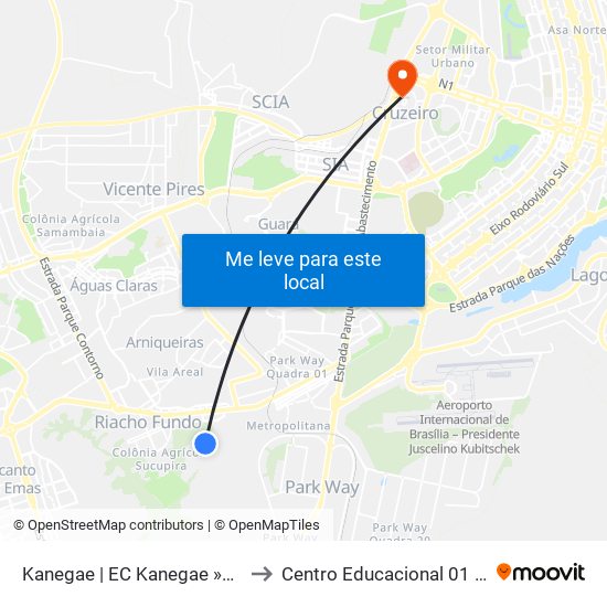 Kanegae | EC Kanegae »Bandeirante» to Centro Educacional 01 Do Cruzeiro map
