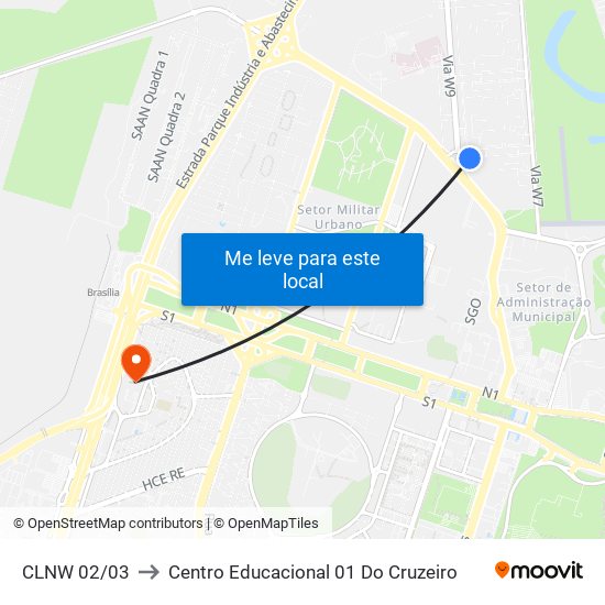 CLNW 02/03 to Centro Educacional 01 Do Cruzeiro map