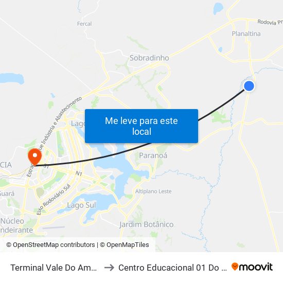 Terminal Vale Do Amanhecer to Centro Educacional 01 Do Cruzeiro map