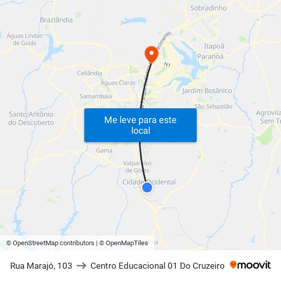 Rua Marajó, 103 to Centro Educacional 01 Do Cruzeiro map