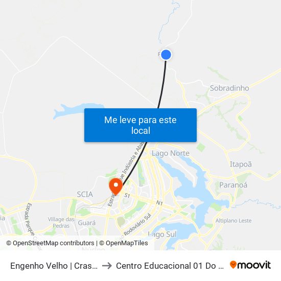 Engenho Velho | Cras Fercal to Centro Educacional 01 Do Cruzeiro map