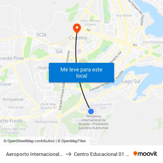 Aeroporto Internacional de Brasília to Centro Educacional 01 Do Cruzeiro map