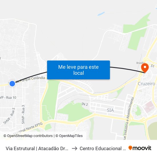 Via Estrutural | Atacadão Drogacenter (Rua 10a) to Centro Educacional 01 Do Cruzeiro map