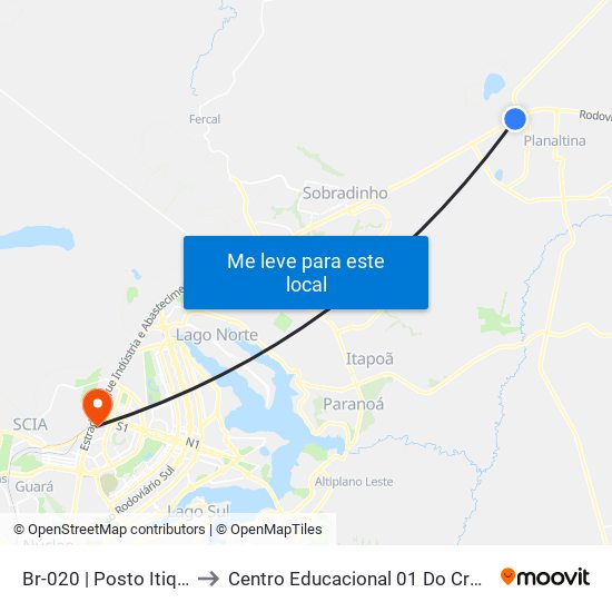 Br-020 | Posto Itiquira to Centro Educacional 01 Do Cruzeiro map