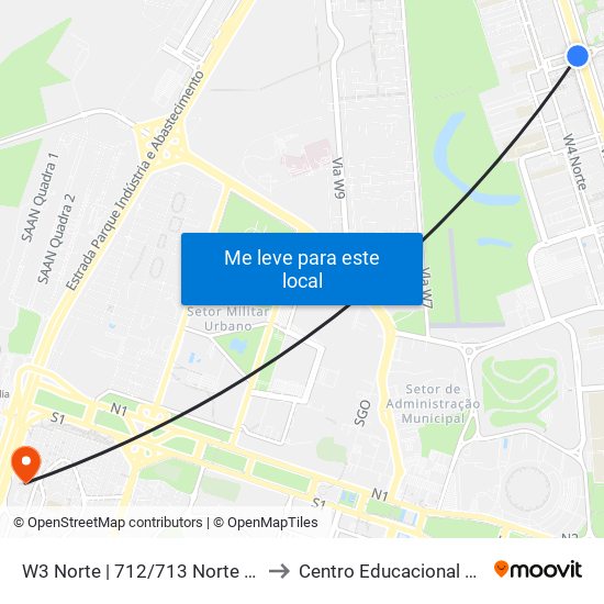 W3 Norte | 712/713 Norte (Carrefour Bairro) to Centro Educacional 01 Do Cruzeiro map