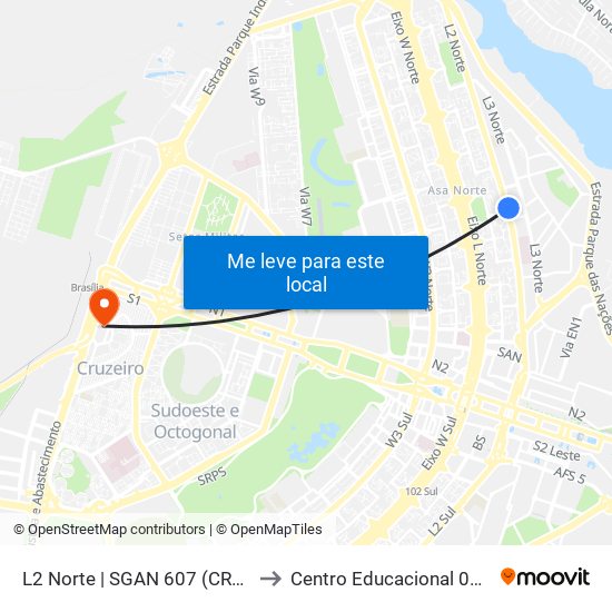 L2 Norte | Sgan 607 (Brasília Medical Center / Cean) to Centro Educacional 01 Do Cruzeiro map
