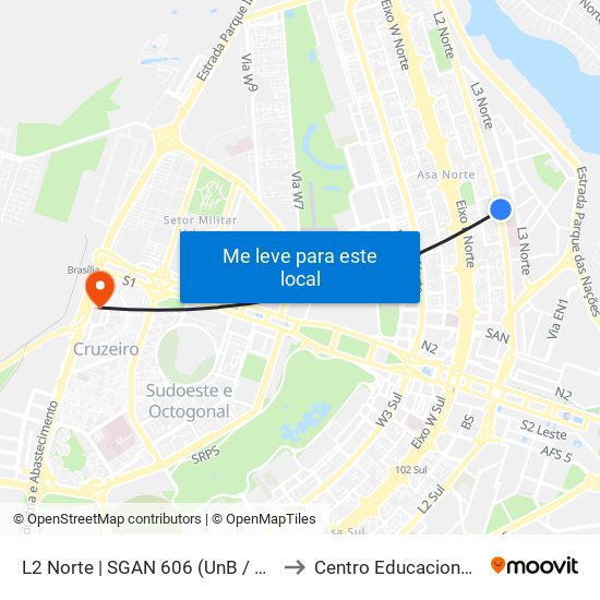 L2 Norte | SGAN 606 (UnB / Casa Thomas Jefferson) to Centro Educacional 01 Do Cruzeiro map