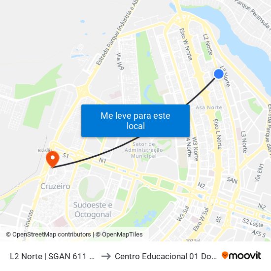 L2 Norte | SGAN 611 (CEI 01) to Centro Educacional 01 Do Cruzeiro map