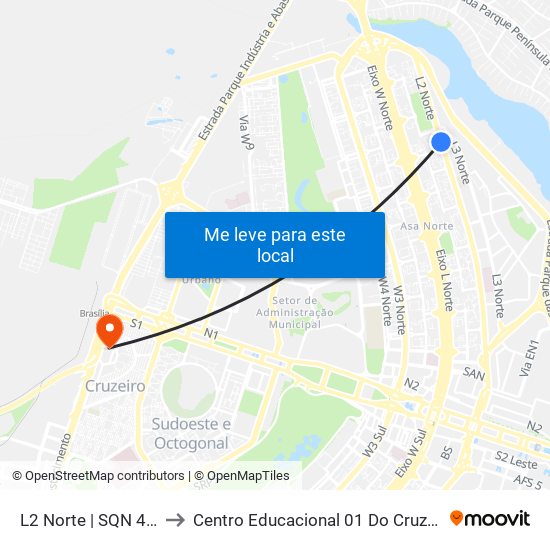 L2 Norte | SQN 412 to Centro Educacional 01 Do Cruzeiro map