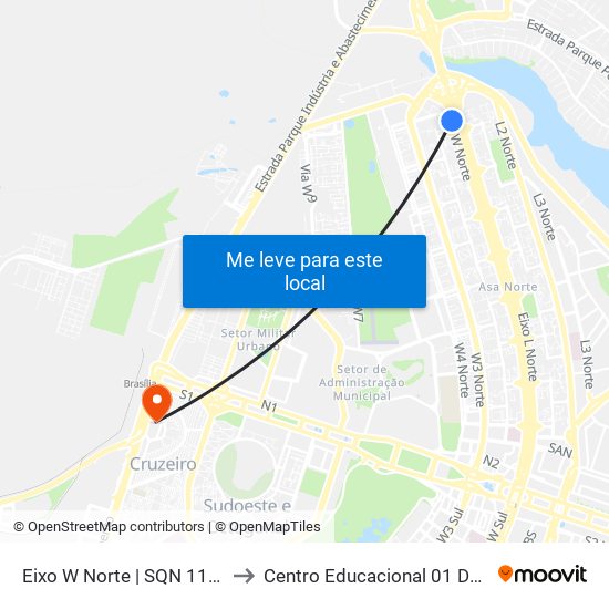 Eixo W Norte | Sqn 116 to Centro Educacional 01 Do Cruzeiro map