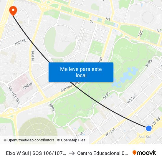 Eixo W Sul | Sqs 106/107 (Cine Brasília) to Centro Educacional 01 Do Cruzeiro map