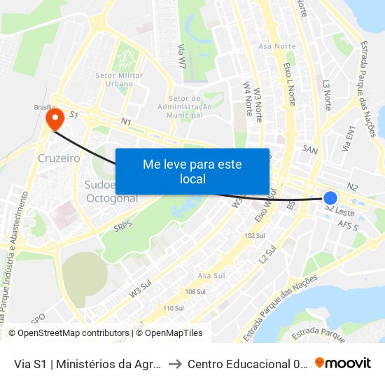Via S1 | Ministérios Da Agricultura / Economia to Centro Educacional 01 Do Cruzeiro map