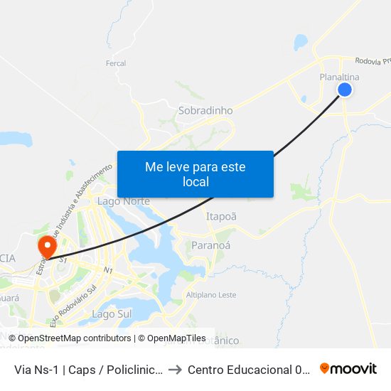 Via Ns-1 | Caps / Policlinica De Planaltina to Centro Educacional 01 Do Cruzeiro map