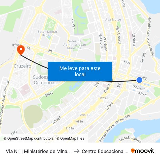 Via N1 | Ministérios de Minas e Energia / Turismo to Centro Educacional 01 Do Cruzeiro map