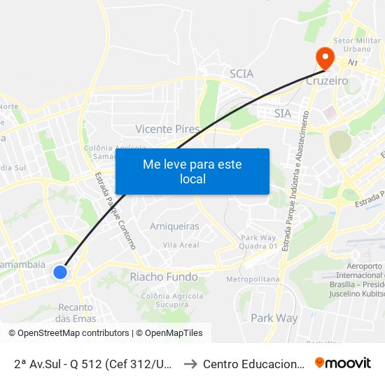 2ª Av.Sul - Q 512 (Cef 312/Ubs 4/Clínica Da Família 3) to Centro Educacional 01 Do Cruzeiro map