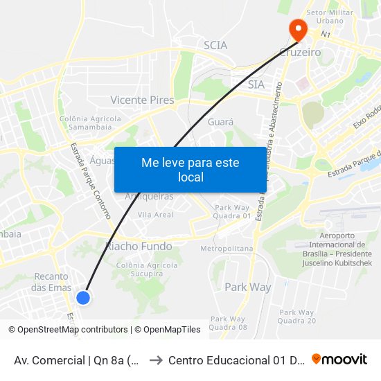 Av. Comercial | Qn 8a (Casa Azul) to Centro Educacional 01 Do Cruzeiro map