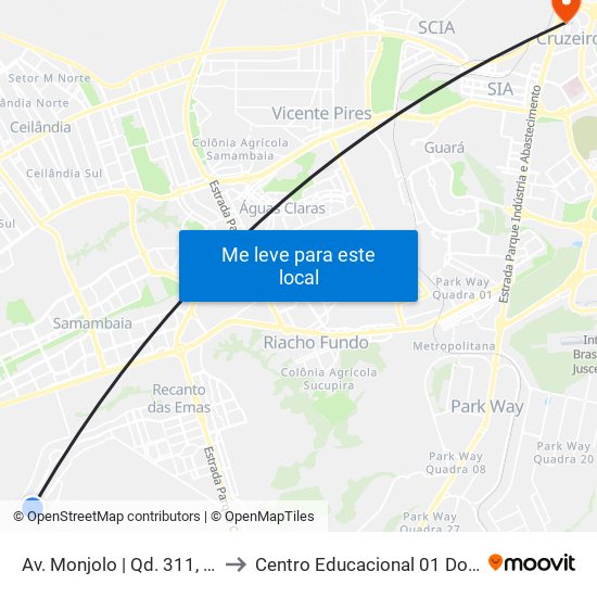 Av. Monjolo | Qd. 311, Conj. 5a to Centro Educacional 01 Do Cruzeiro map