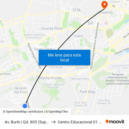 Av. Buriti | Qd. 805 (Superm. Euro) to Centro Educacional 01 Do Cruzeiro map