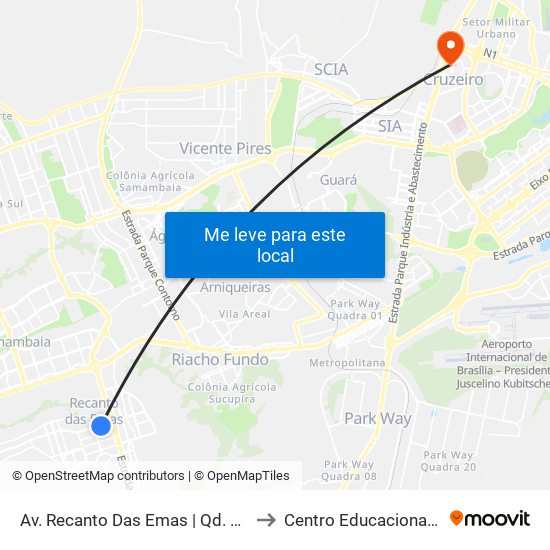 Av. Recanto Das Emas | Qd. 201 (Drogaria Rosário) to Centro Educacional 01 Do Cruzeiro map