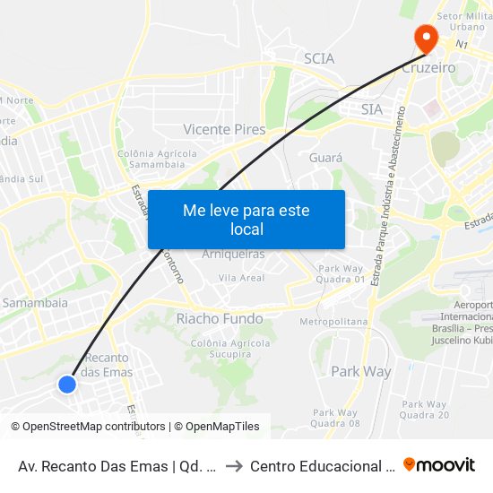 Av. Recanto Das Emas | Qd. 105 (Adm Regional) to Centro Educacional 01 Do Cruzeiro map