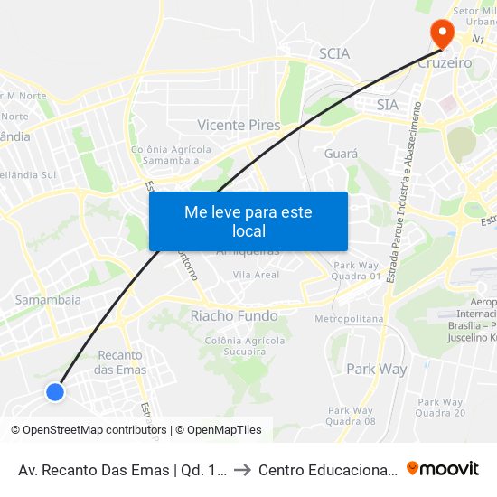 Av. Recanto Das Emas | Qd. 107 (Sublime / Kimicar) to Centro Educacional 01 Do Cruzeiro map