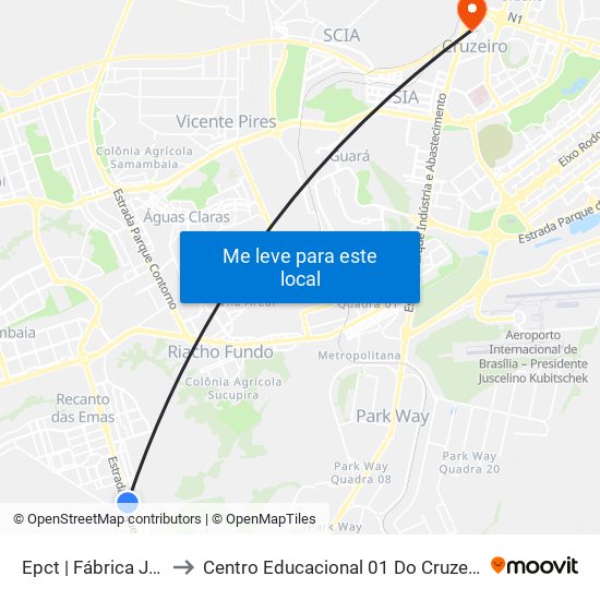 Epct | Fábrica Jbs to Centro Educacional 01 Do Cruzeiro map