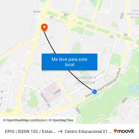 EPIG | SQSW 102 / Estacionamento 4 to Centro Educacional 01 Do Cruzeiro map