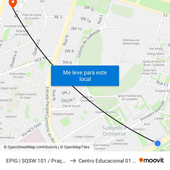 EPIG | SQSW 101 / Praça das Fontes to Centro Educacional 01 Do Cruzeiro map