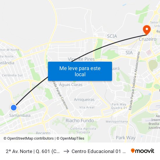 2ª Av. Norte | Q. 601 (Colégio Cci) to Centro Educacional 01 Do Cruzeiro map
