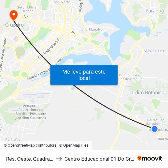 Res. Oeste, Quadra 203 to Centro Educacional 01 Do Cruzeiro map