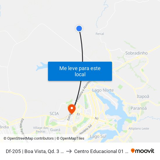 Df-205 | Boa Vista, Qd. 3 (2ª Entrada) to Centro Educacional 01 Do Cruzeiro map