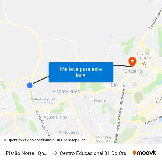 Pistão Norte | Qnd 60 to Centro Educacional 01 Do Cruzeiro map