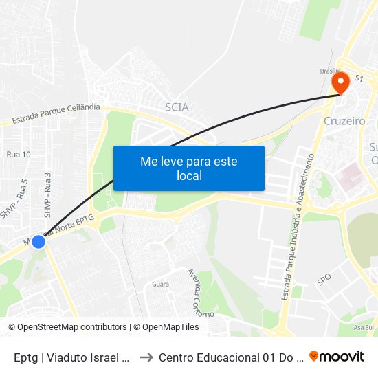 Eptg | Viaduto Israel Pinheiro to Centro Educacional 01 Do Cruzeiro map