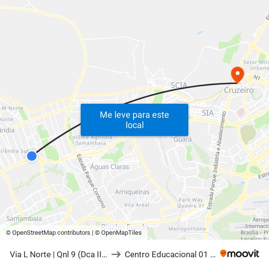 Via L Norte | Qnl 9 (Dca II / Atacadão) to Centro Educacional 01 Do Cruzeiro map