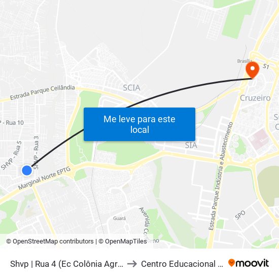 Shvp | Rua 4 (Ec Colônia Agrícola Vicente Pires) to Centro Educacional 01 Do Cruzeiro map