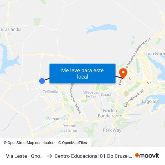 Via Leste - Qno 6 to Centro Educacional 01 Do Cruzeiro map