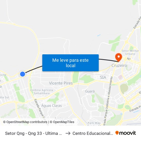 Setor Qng - Qng 33 - Ultima Antes Do Taguacenter to Centro Educacional 01 Do Cruzeiro map