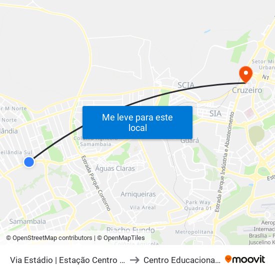 Via Estádio | Estação Centro Metropolitano / Detran to Centro Educacional 01 Do Cruzeiro map