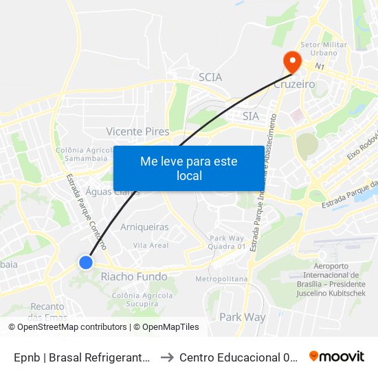 Epnb | Brasal Refrigerantes (Coca-Cola) to Centro Educacional 01 Do Cruzeiro map