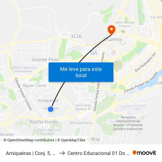 Arniqueiras | Conj. 5, Ch. 101 to Centro Educacional 01 Do Cruzeiro map