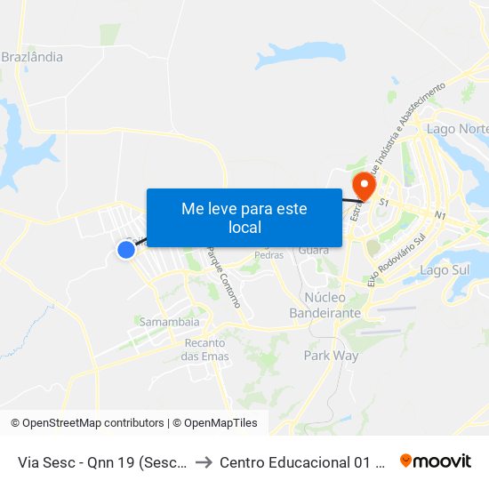 Via Sesc - Qnn 19 (Sesc Ceilândia) to Centro Educacional 01 Do Cruzeiro map
