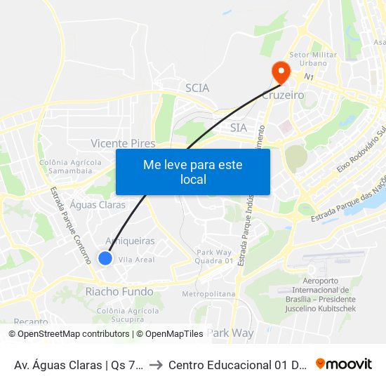 Av. Águas Claras | Qs 7, Rua 400 to Centro Educacional 01 Do Cruzeiro map