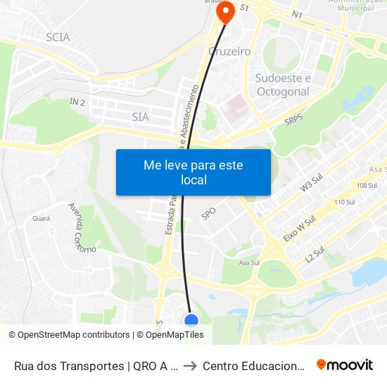 Rua dos Transportes | QRO A (CEM Júlia Kubitschek) to Centro Educacional 01 Do Cruzeiro map