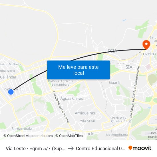 Via Leste - Eqnm 5/7 (Superm. Guarapari) to Centro Educacional 01 Do Cruzeiro map