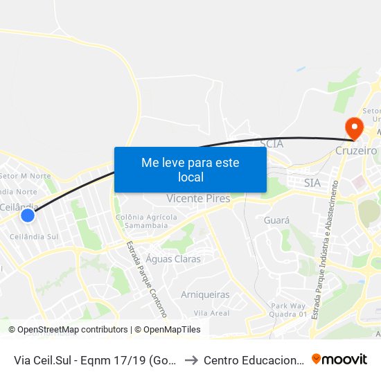 Via Ceil.Sul - Eqnm 17/19 (Gonçalina/Shopping Popular) to Centro Educacional 01 Do Cruzeiro map
