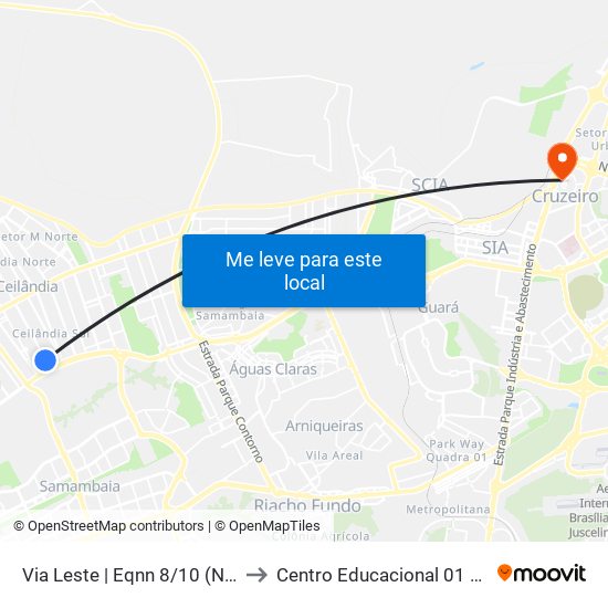 Via Leste | Eqnn 8/10 (Nossa Casa) to Centro Educacional 01 Do Cruzeiro map