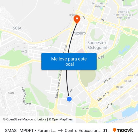 SMAS | MPDFT / Fórum Leal Fagundes to Centro Educacional 01 Do Cruzeiro map