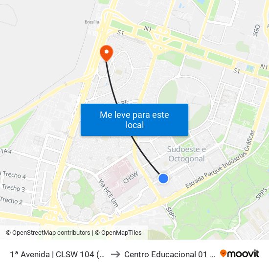 1ª Avenida | CLSW 104 (McDonald's) to Centro Educacional 01 Do Cruzeiro map