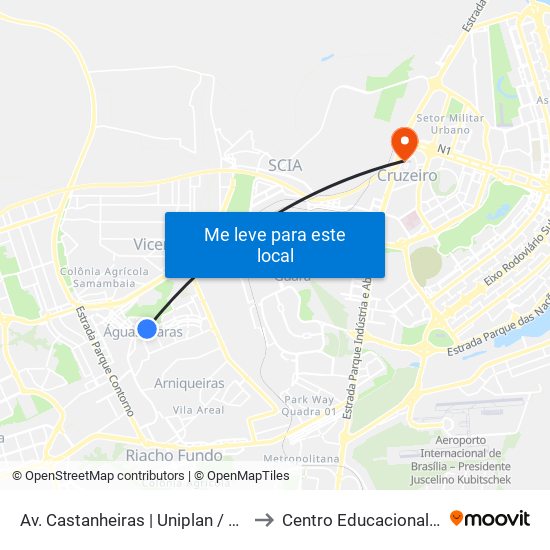 Av. Castanheiras | Uniplan / Estação Águas Claras to Centro Educacional 01 Do Cruzeiro map