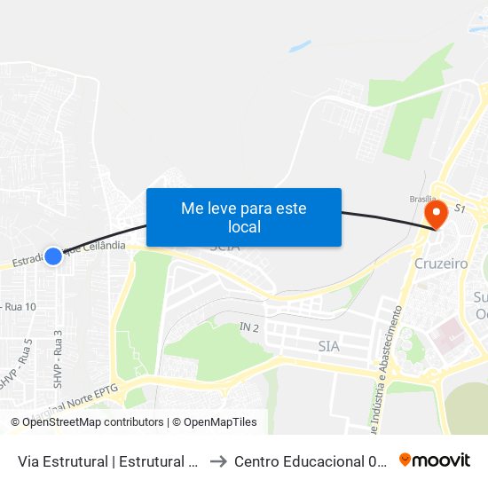 Via Estrutural | Estrutural Vidros (Rua 03) to Centro Educacional 01 Do Cruzeiro map